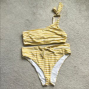 Aerie Yellow and White Striped Swimsuit
